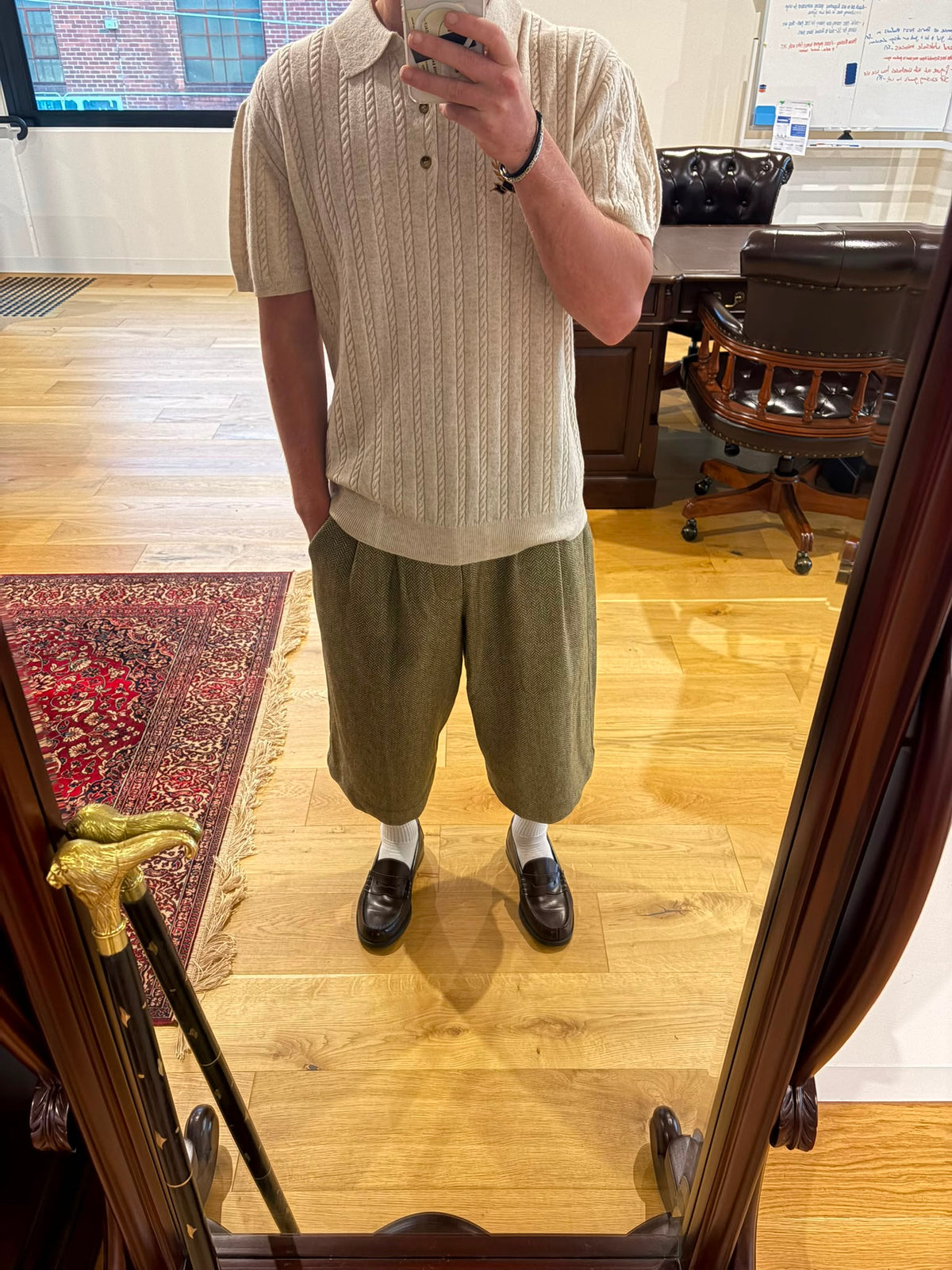 Green Herringbone Short V2