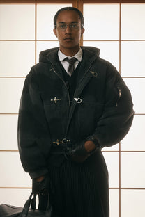 Shige Black Canvas Clasp Bomber Jacket