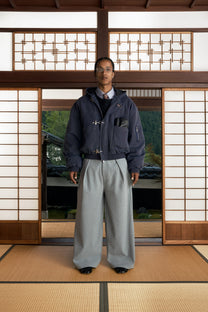 Shige Navy Canvas Clasp Bomber Jacket