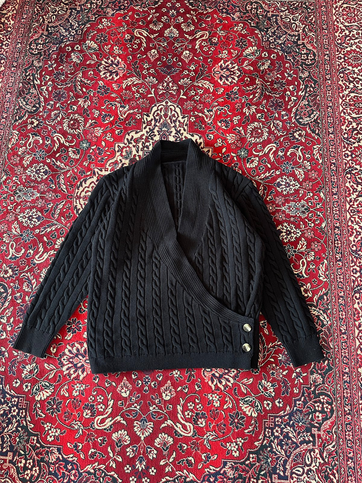Black Cable Knit Cardigan - front