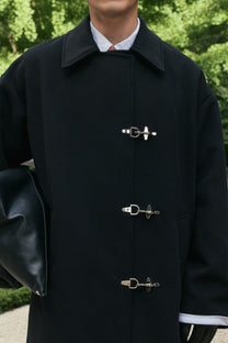 Black Wool Clasp Trench Coat