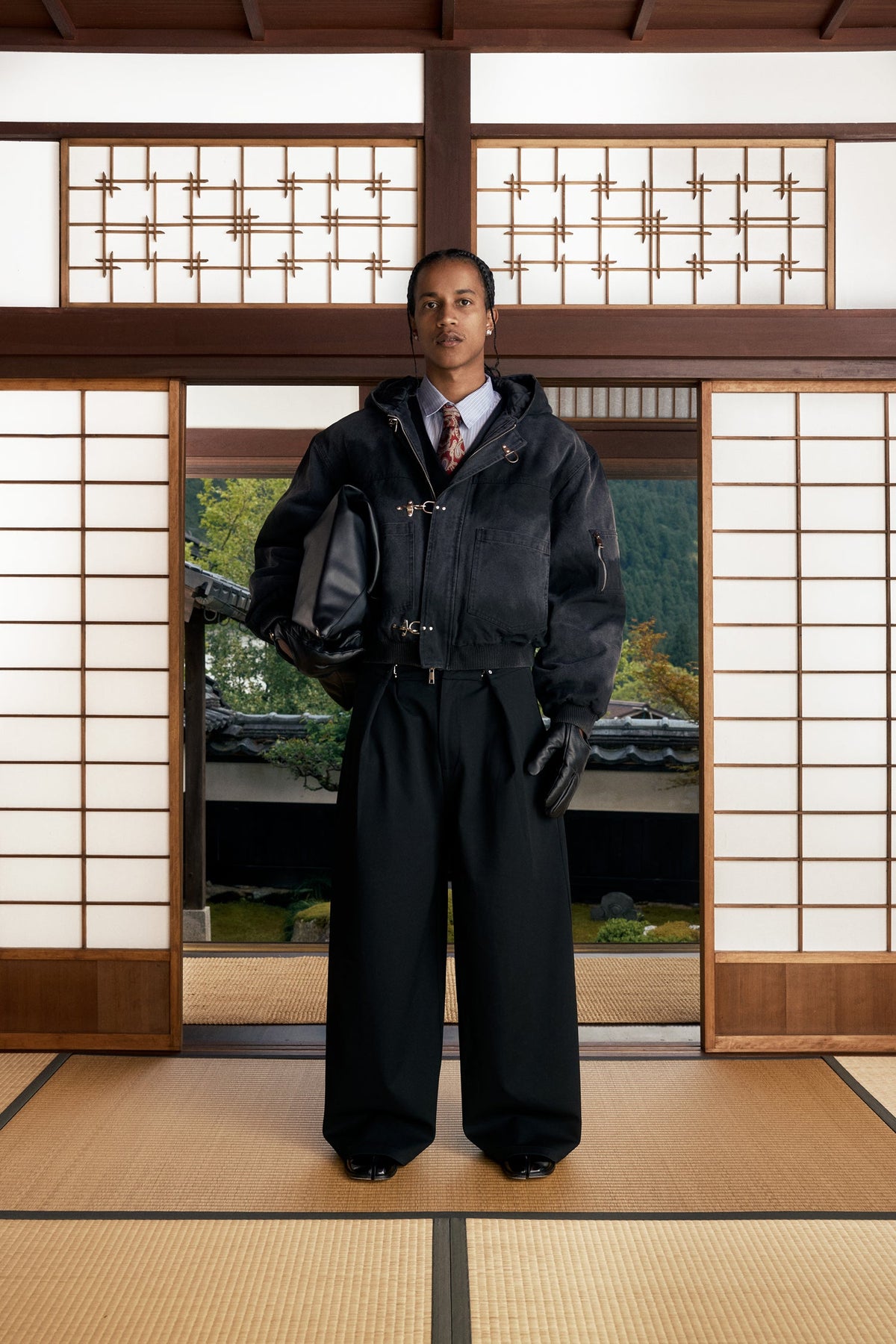 Shige Black Canvas Clasp Bomber Jacket