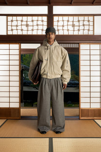 Shige Khaki Canvas Clasp Bomber Jacket