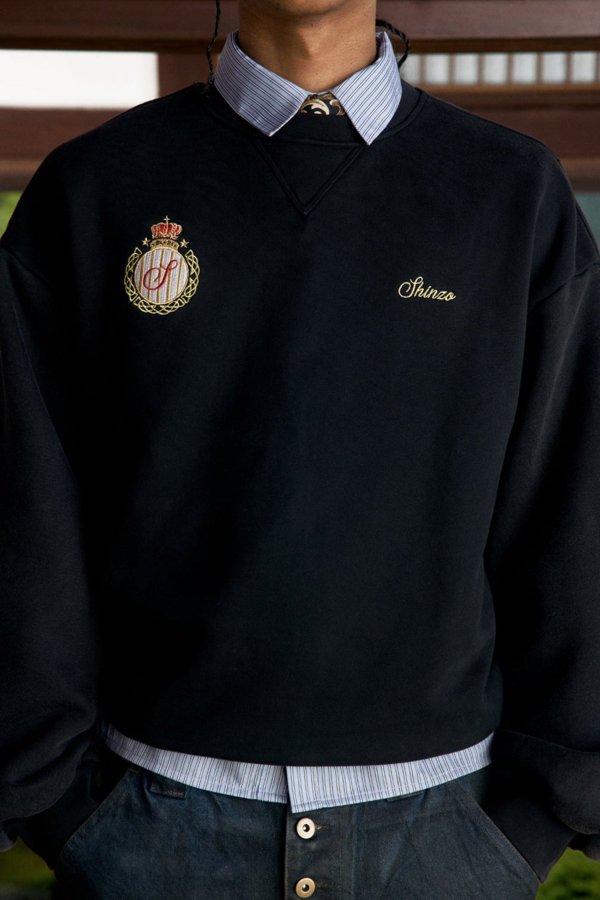 Aged Black Cotton Jersey Crewneck