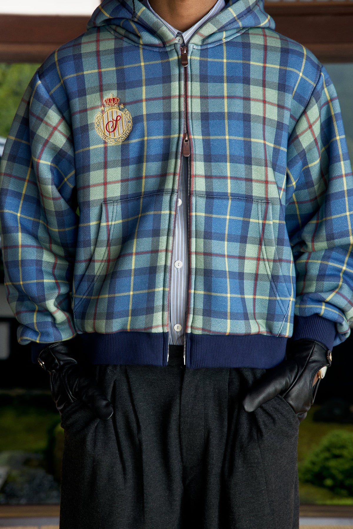 Turquoise Plaid Zip Up Hoodie