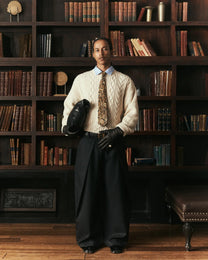 Sūtsu Wool Blend Granite Pinstripe Trousers