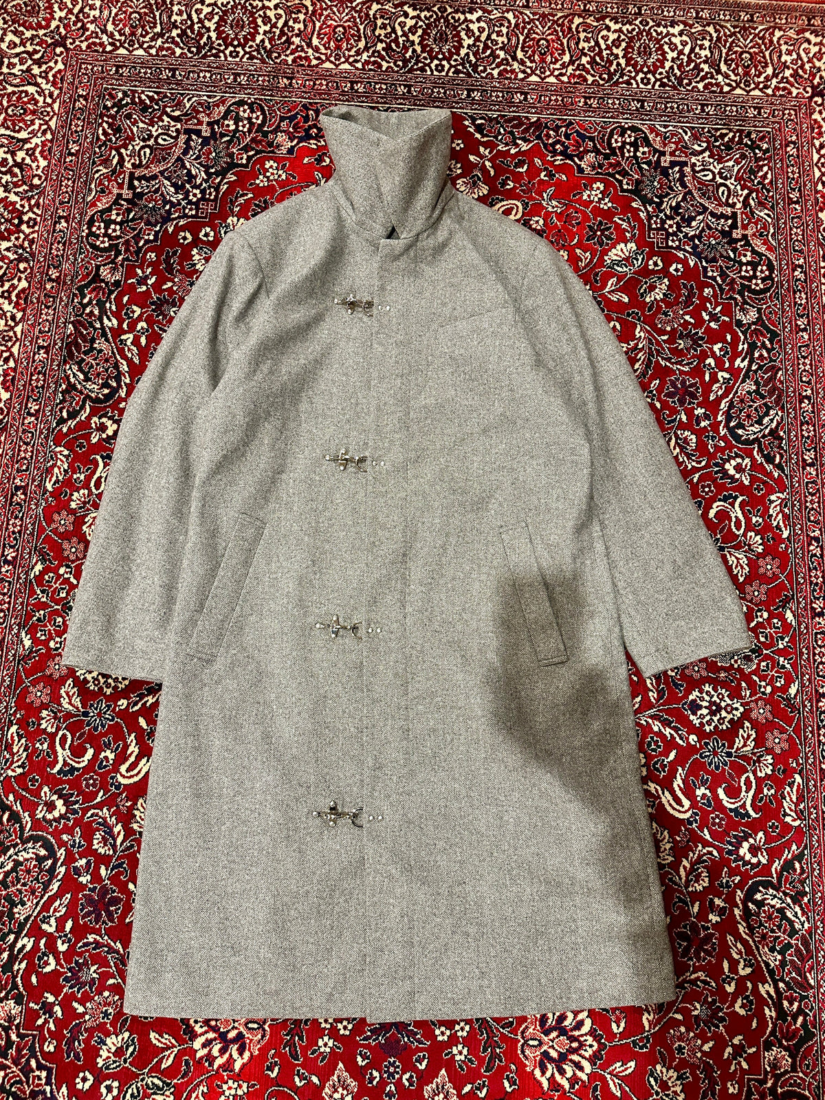 Grey Herringbone Clasp Trench Coat