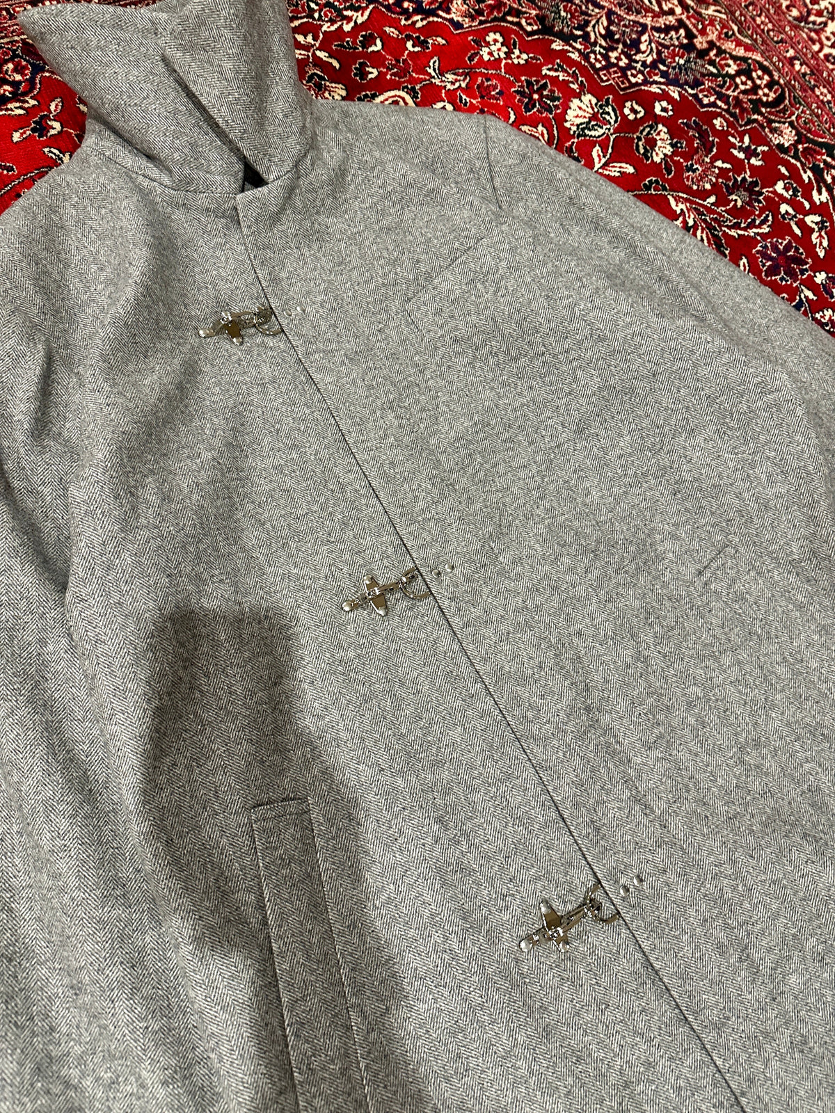 Grey Herringbone Clasp Trench Coat