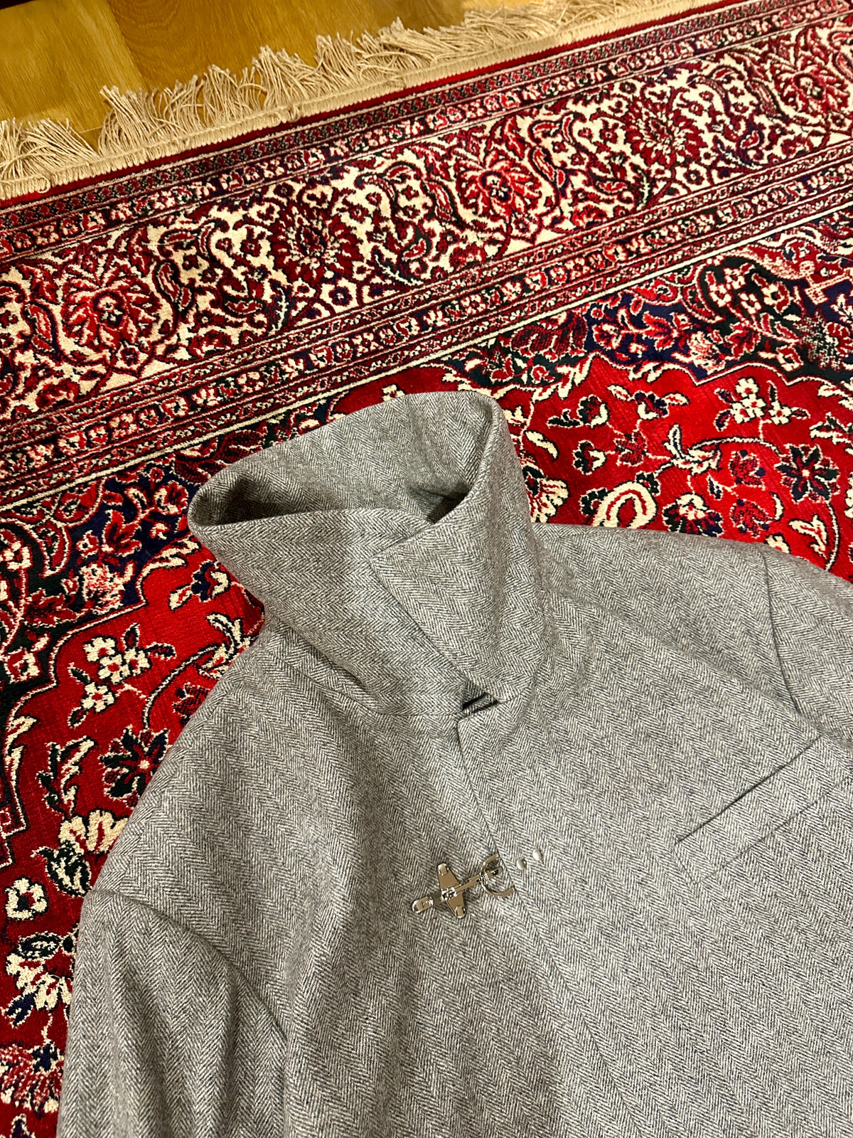 Grey Herringbone Clasp Trench Coat