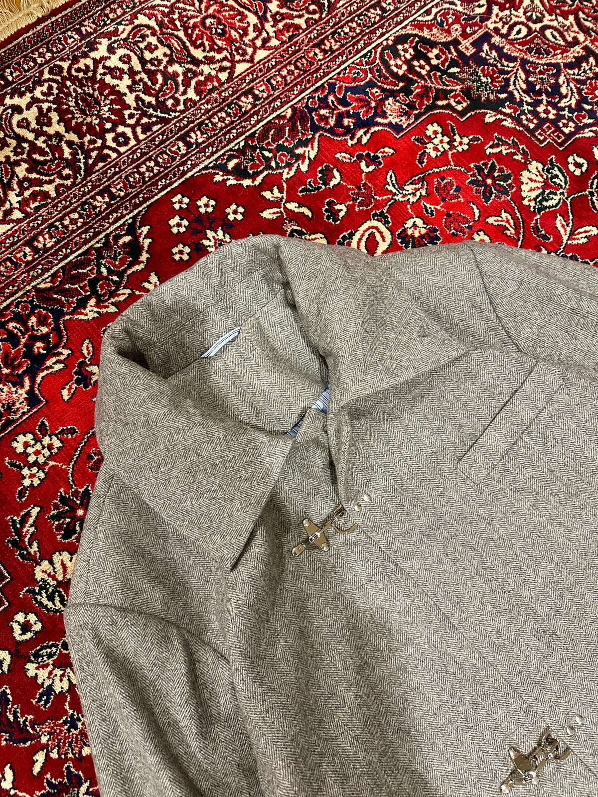 Grey Herringbone Clasp Trench Coat