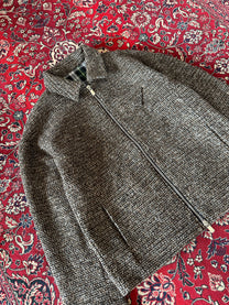 Brown Speckled Plaid Lined Zip Up Jacket
