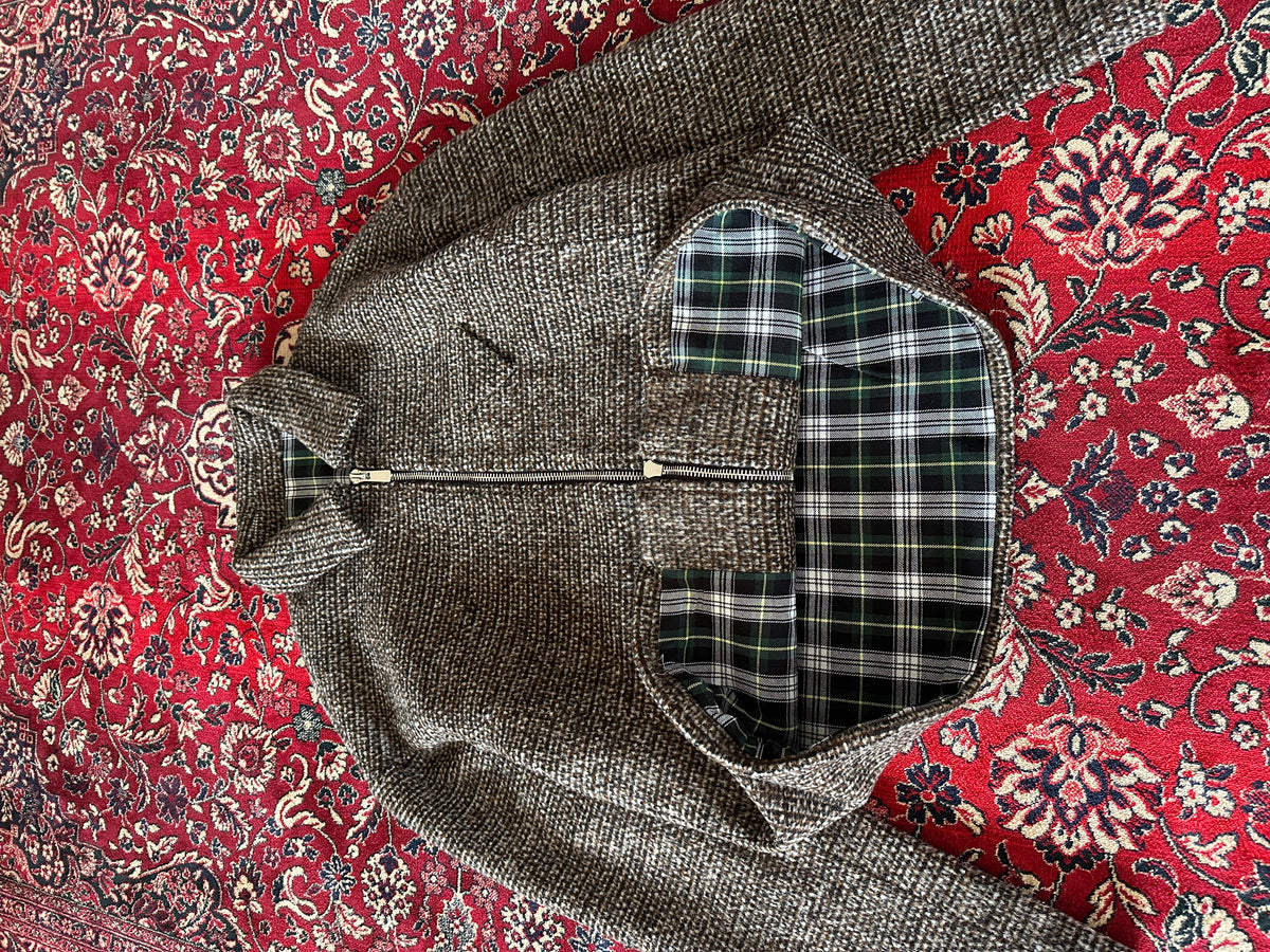 Brown Speckled Plaid Lined Zip Up Jacket