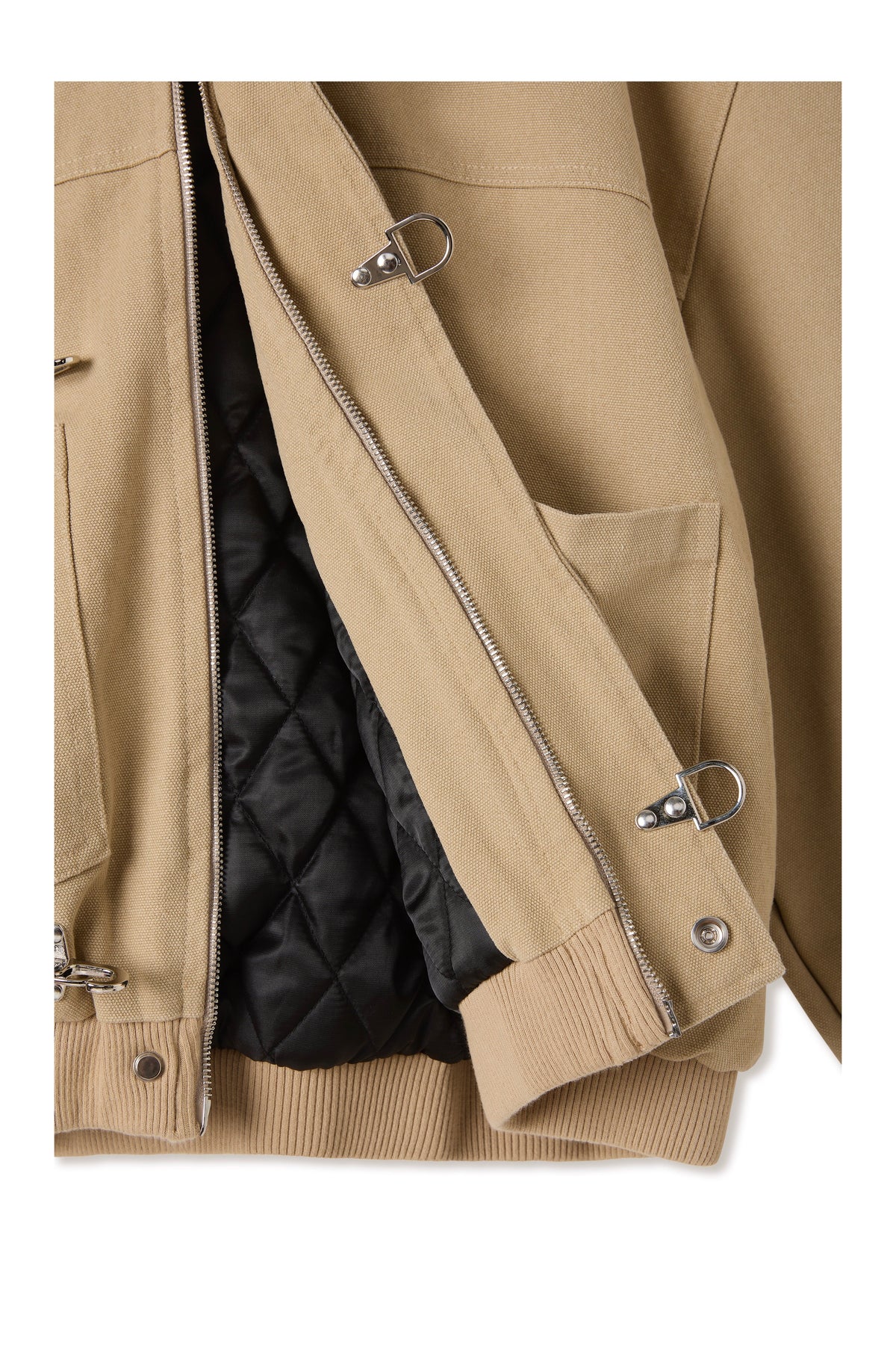 Shige Khaki Canvas Clasp Bomber Jacket
