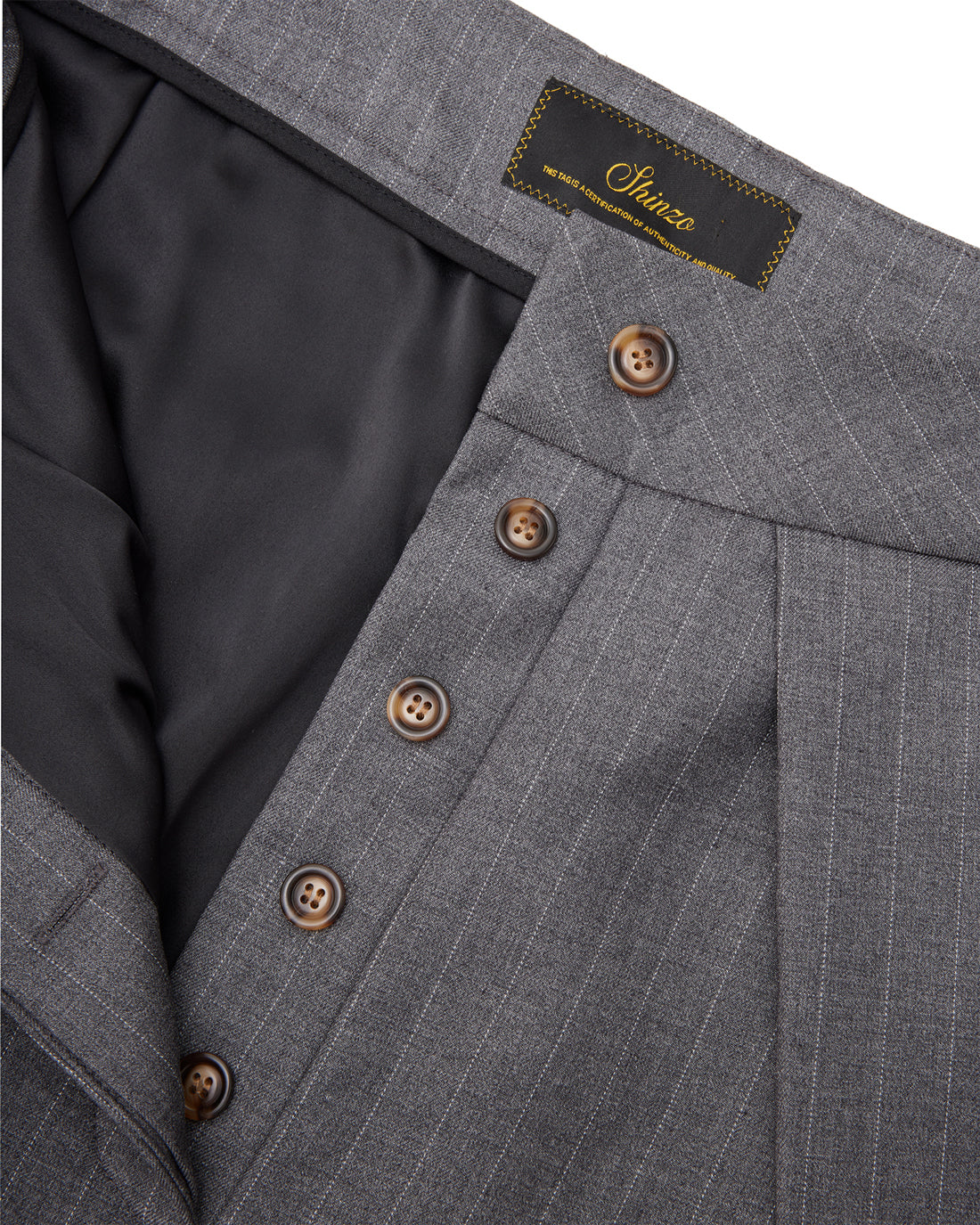 Sūtsu Wool Blend Granite Pinstripe Trousers