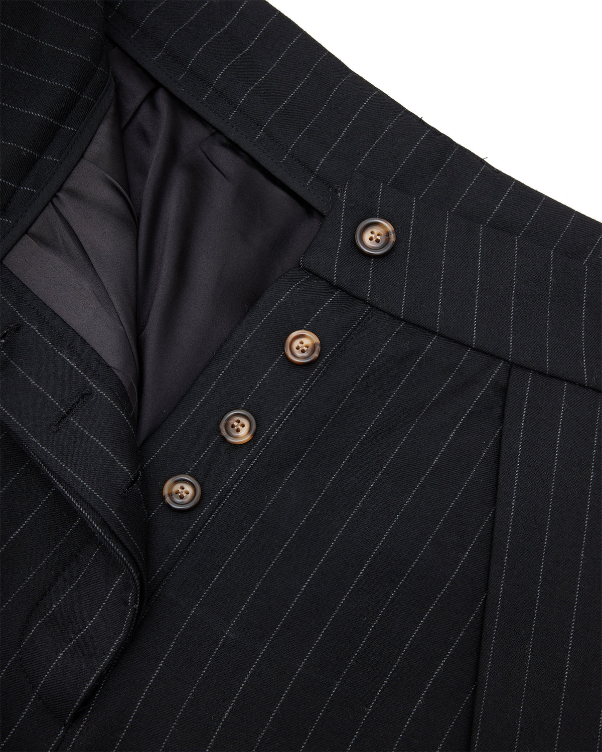 Sūtsu Wool Blend Black Pinstripe Trousers