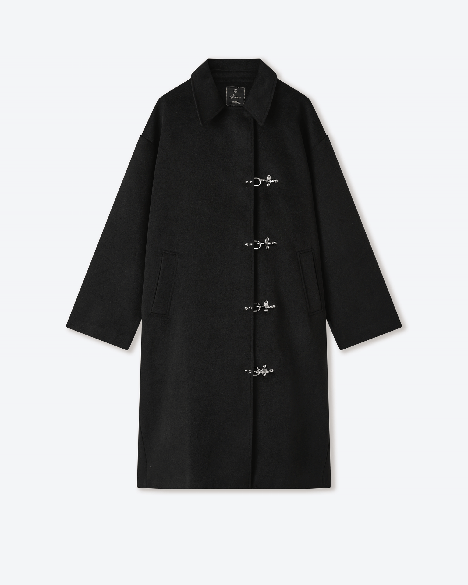 Black Wool Clasp Trench Coat