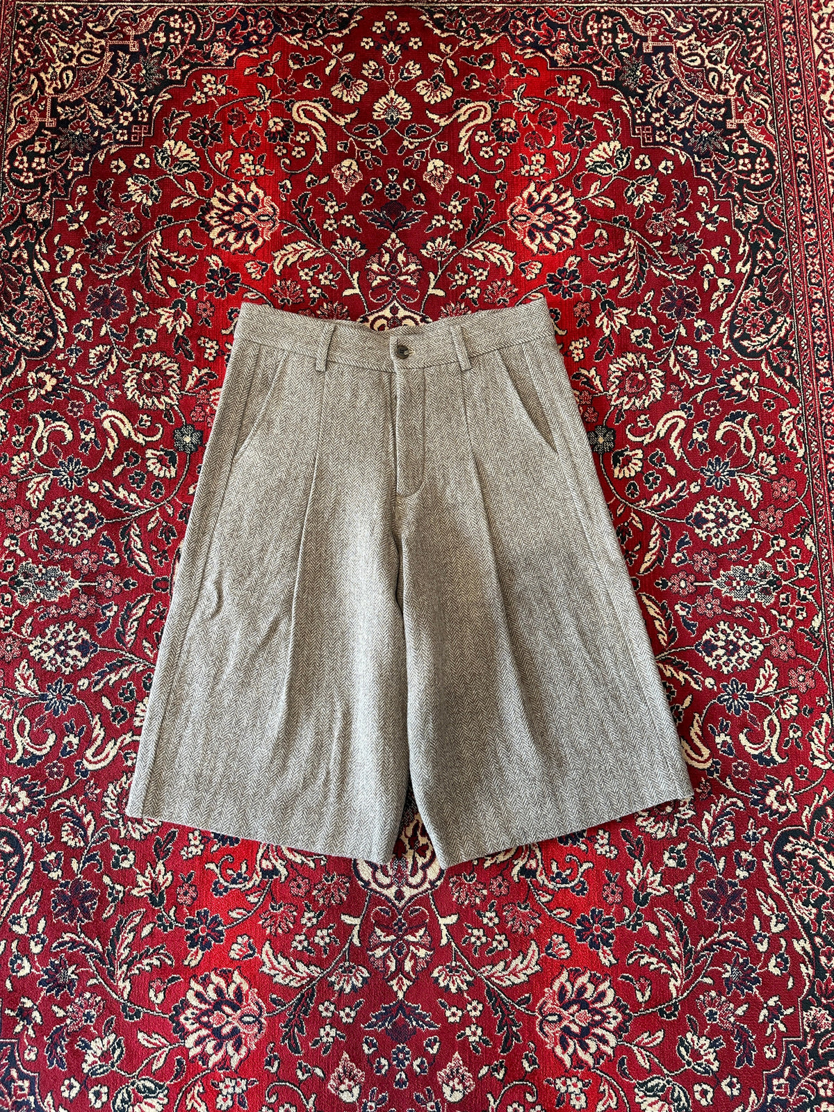 Brown Herringbone Shorts front