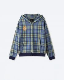 Turquoise Plaid Zip Up Hoodie