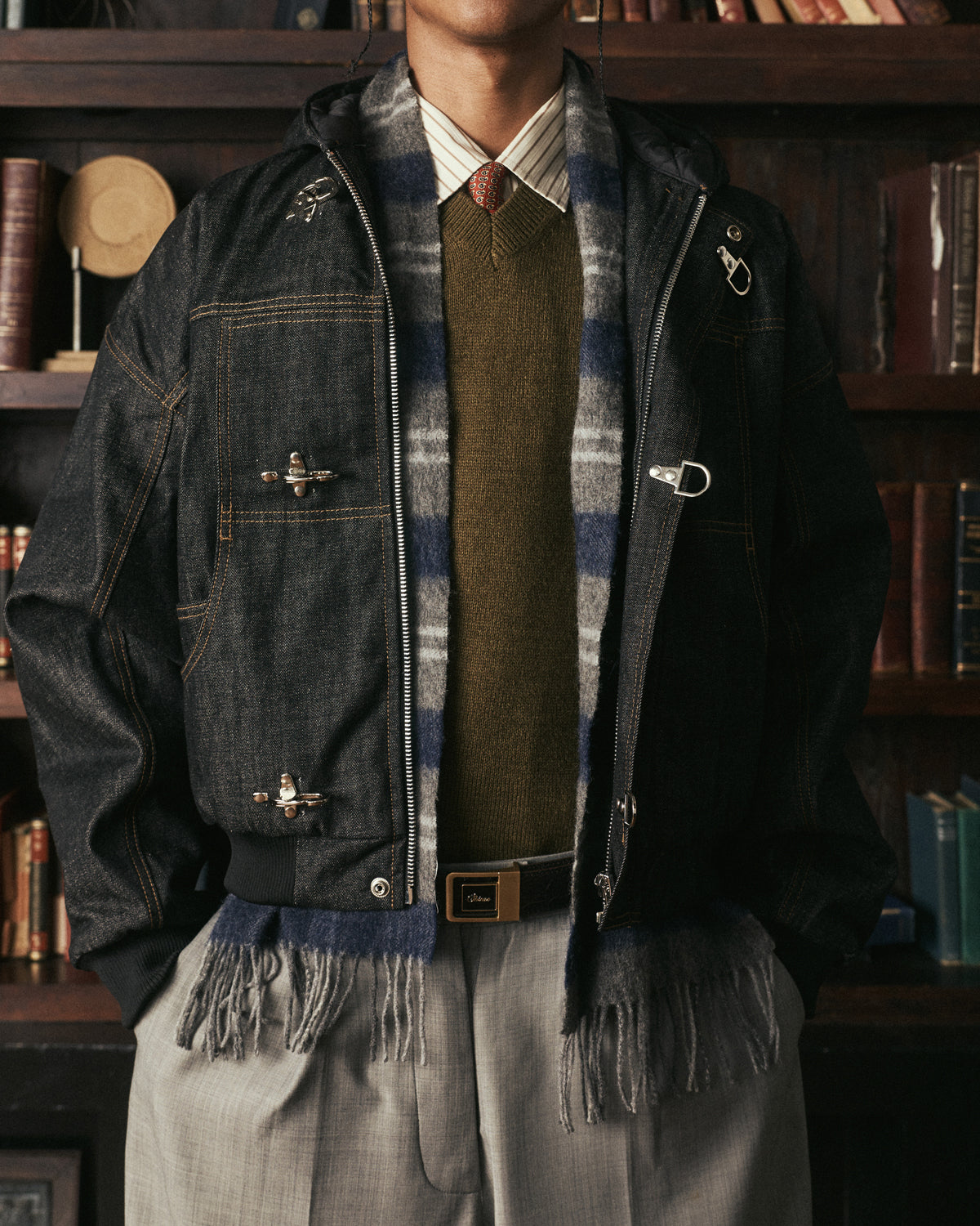 Okayama Raw Black Denim Clasp Jacket
